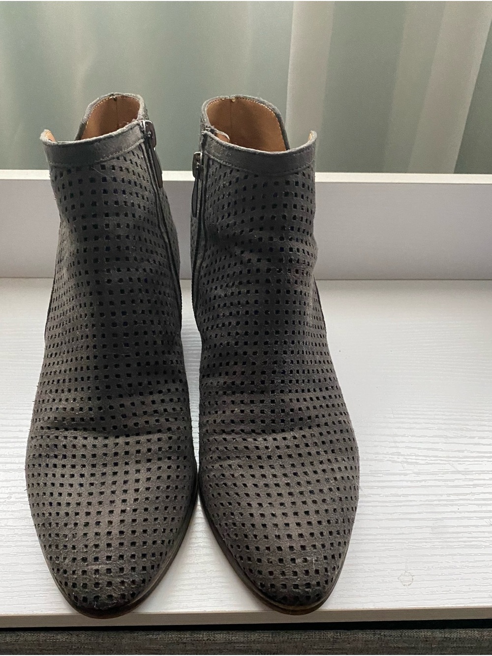 Franco Sarto Gray Perforated Suede Ankle Boots